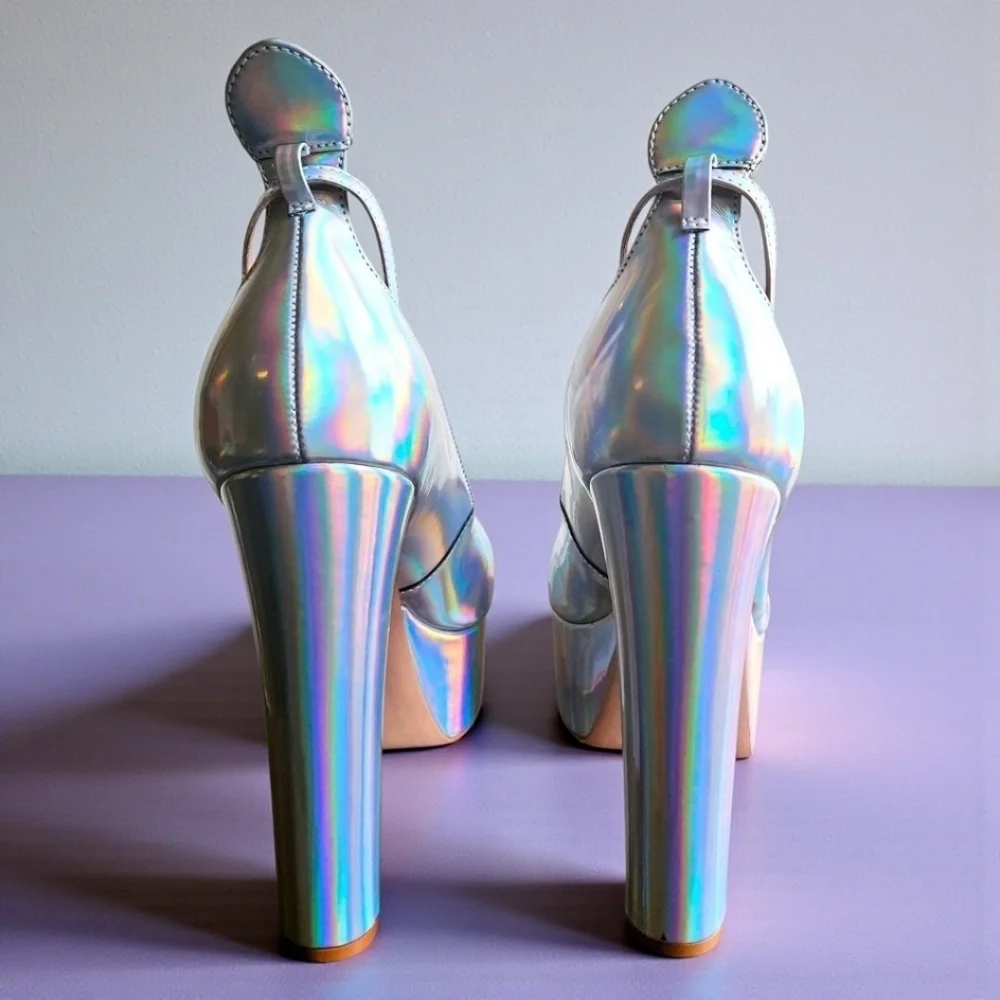 Schutz Renee 9B Holographic Platform Heels Leather